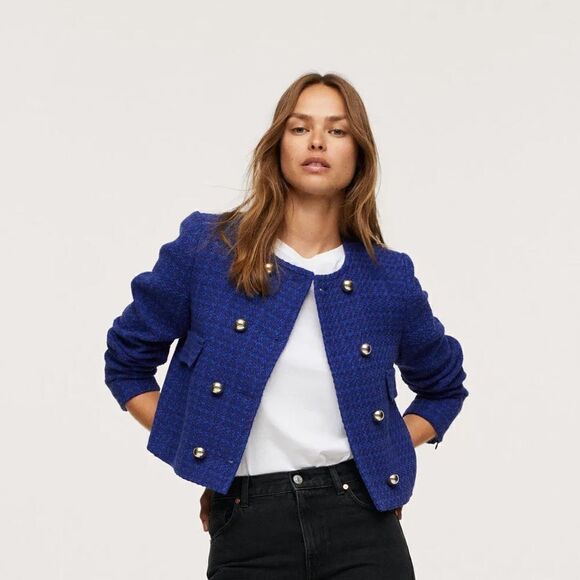 Mango Cropped Tweed Blazer New - Picture 8 of 10